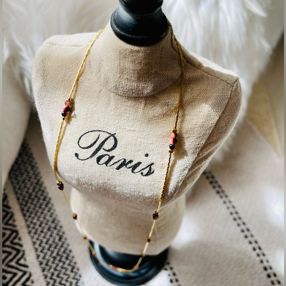 Gold Tone Dainty Beaded Chain Necklace/Bracelet Marked KOREA 28 inches long.